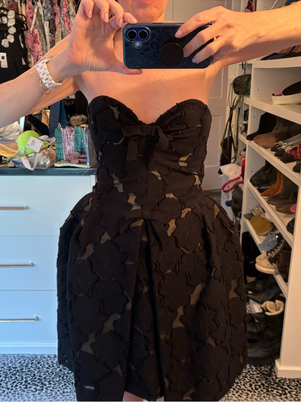 Black Giambattista Valli Strapless Textured Party Dress